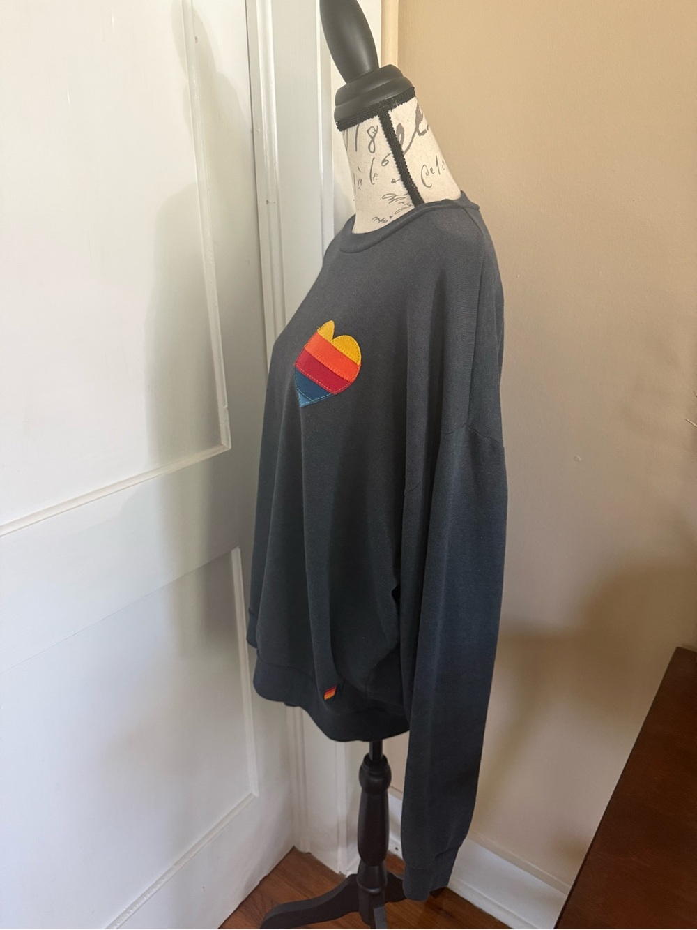 Aviator Nation Black Sweatshirt with Rainbow Heart Patch - Picture 2 of 8